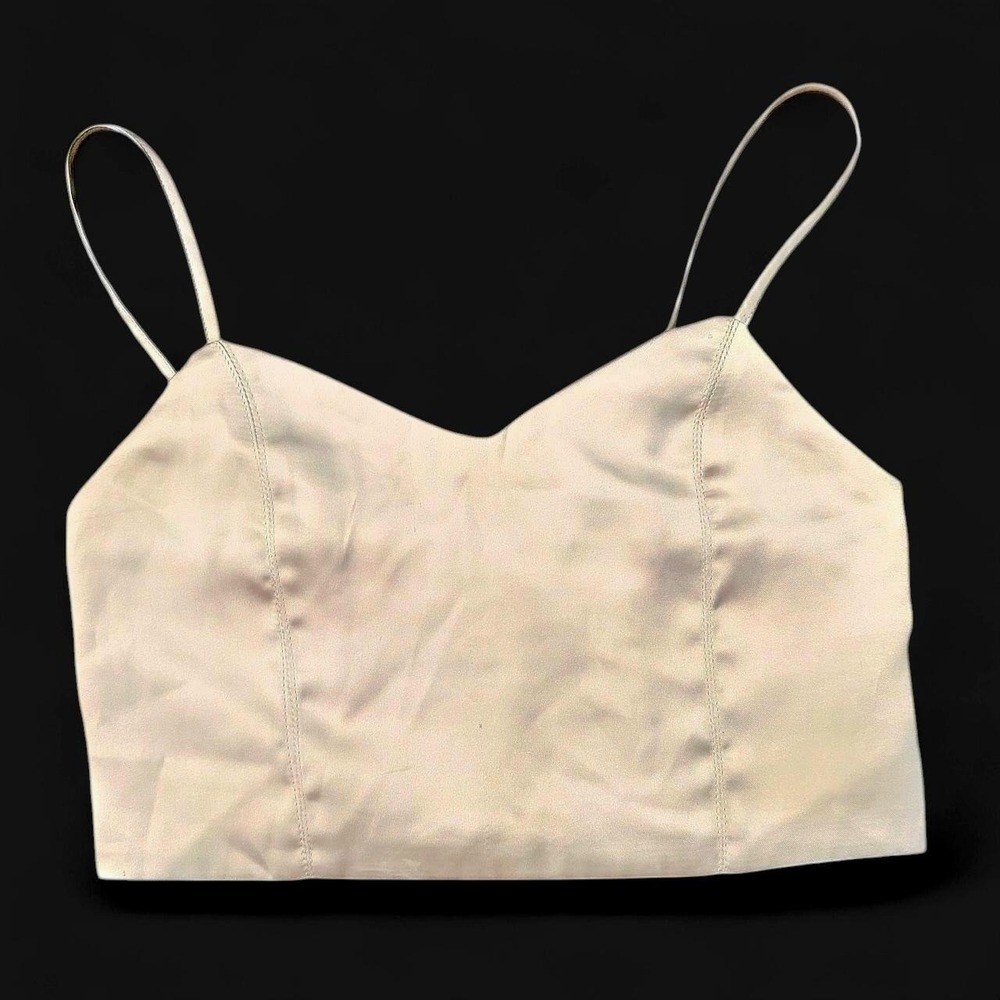 House of Harlow Cream Satin Ruched Crop Top Champagne XS